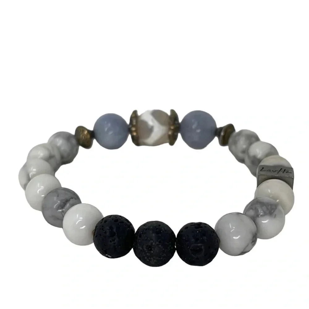 LavHa Bracelet Essential Oil Diffusing Lava Rock Beaded Blue White Marble